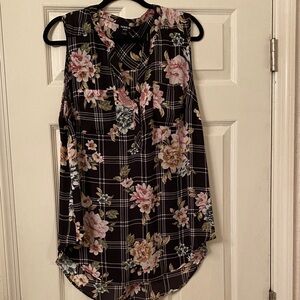 Torrid Black Floral Plaid Blouse